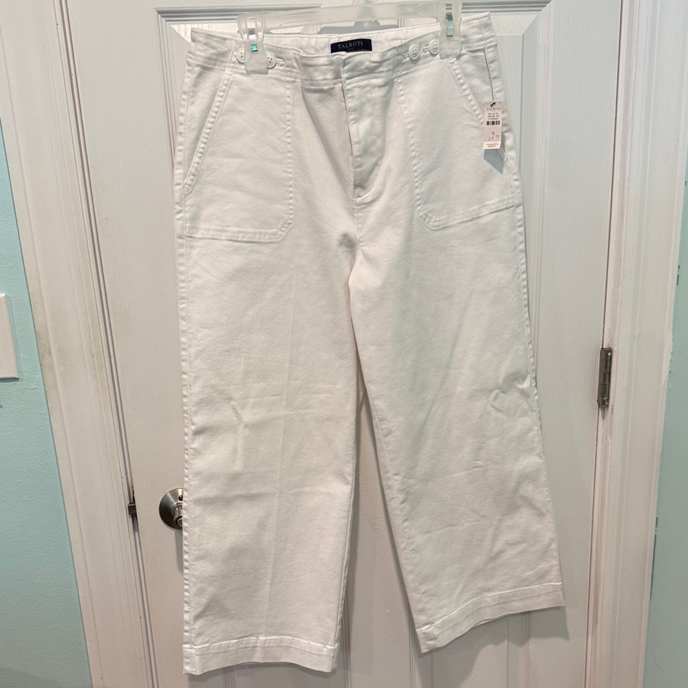 Talbots White Wide-Leg Crop Pants 12 NWT